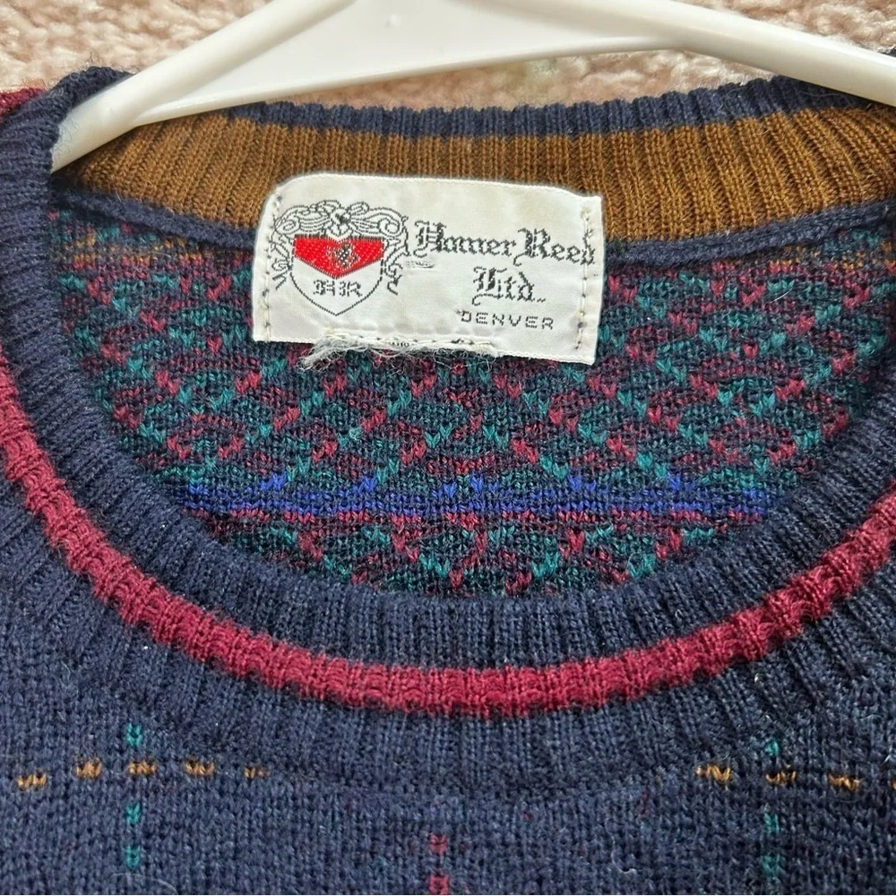Homer Reed Ltd Denver Navy Wool Sweater Windowpane‎ Knit Size Medium